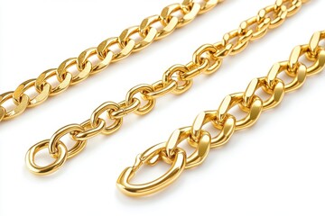 Obraz premium Four different styles of gold chains isolated on a white background