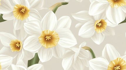 Fototapeta premium Elegant seamless pattern featuring white daffodil flowers ideal for invitations cards prints gift wrap textiles and wallpapers