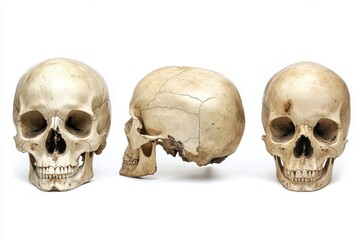 Naklejka premium Four human skulls isolated on white background