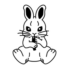 Hungry bunny eating icon in doodle style 