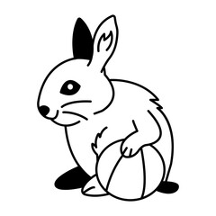 Hand drawn icon of rabbit playing with ball 