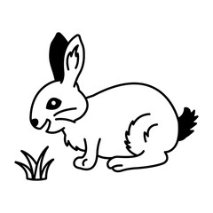 Hand drawn icon of rabbit eating grass 