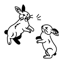 Drawing style icon of rabbit fighting 