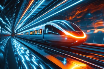 Fototapeta premium Futuristic hyperloop train speeding through tunnel