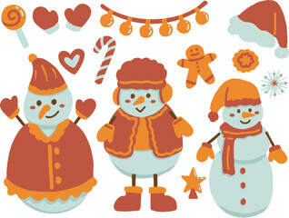 cute vector flat illustration of Christmas celebration snowman santa claus, seamless pattern design