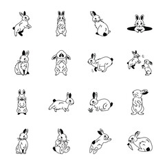 Bundle of Cute Bunny Drawing Style Icons 

