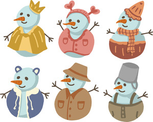 cute vector flat illustration of Christmas cozy warm stylish snowman outfit