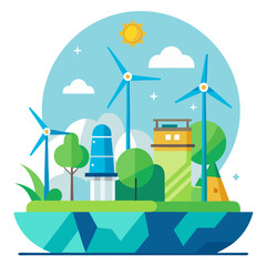 Fototapeta premium Wind power ecology vector illustration in simple style 