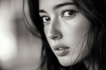 Fototapeta premium Jaw-dropped expression of a woman, high-key portrait style
