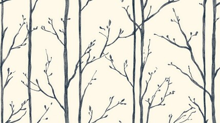 Seamless vertical striped pattern featuring stylized branches hand drawn