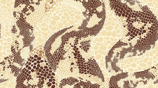 Abstract vintage seamless pattern illustration featuring snake skin Repeated python skin texture in brown tones on a beige background