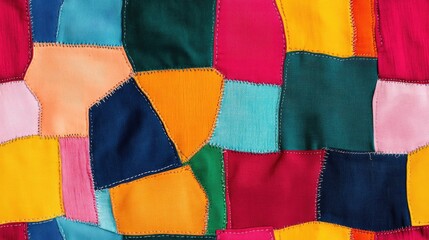 Seamless composition featuring randomly placed unevenly sewn patches against a colorful backdrop