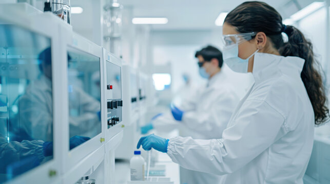 HPHT diamond synthesis in action. Scientists conduct cutting-edge experiments, monitoring crystal growth through advanced control panels. Technology in artificial gemstone production laboratory.