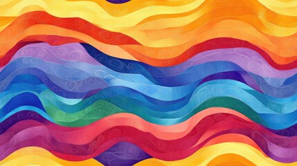 Rainbow seamless pattern of striped and wavy quilt design