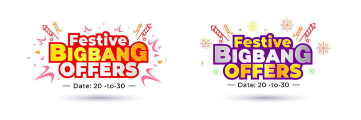 Festive bigbang offers, Sale, deal, discount shopping concept design for Indian Diwali Navratri Dussehra and Durga Puja festival.