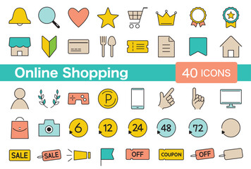 Set of 40 fashionable and cute online shopping icons