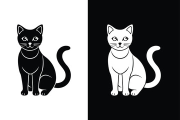 Simple Cat Shape Silhouette. Icon Design in Black on White