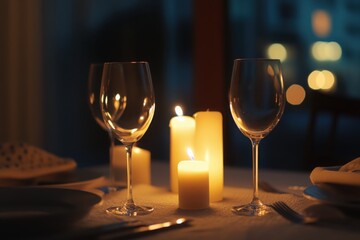 Romantic candlelit dinner table