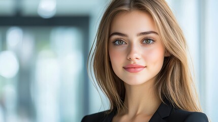 Fototapeta premium Stylish Woman with Natural Beauty in Modern Office Setting