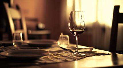 Glass of Red Wine on a Table Setting.