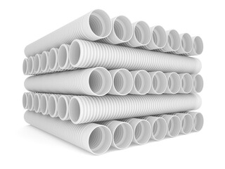 Clay render of HDPE corrugated pipe for drainage on white background - 3D illustration
