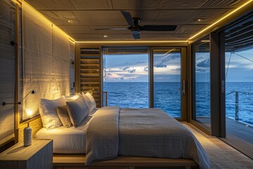Fototapeta premium Luxury Oceanfront Suite with Breathtaking Sunset Views