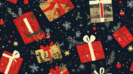 Obraz premium Seamless Christmas Wrapping Paper Designs repeatable tileable patterns for festive gift wrapping