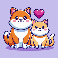 Download Cute Couple Shiba Inu Dog And Cat In Love Heart Cartoon Vector Icon Illustration Eps File For Design.