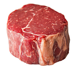 Thick cut of beef tenderloin with rich marbling, transparent background.