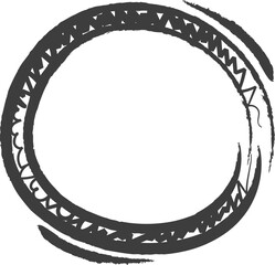 A black circular brushstroke symbolizing unity, infinity, and artistic expression.