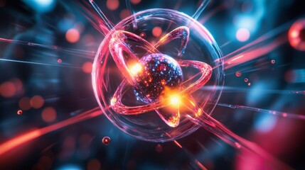 Abstract Atomic Structure with Glowing Orbits.
