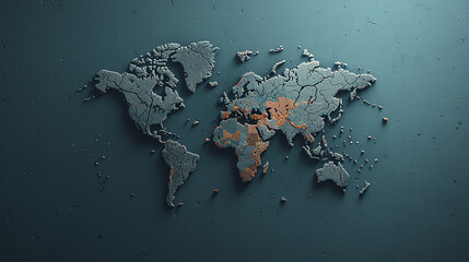 A map of the world with cracks forming between countries, symbolizing broken trade relations, divided trade routes, global conflict
