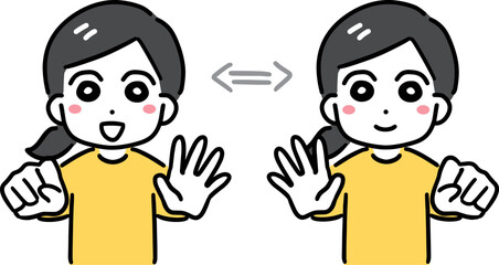 左右別にグー・パーを繰り返す若い女性