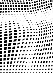 Abstract halftone wave dotted background. Halftone grunge pattern with square. Vector halftone modern pop art twisted texture for poster, cover, business card, postcard, art label layout, sticker.