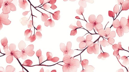 Pink spring branch Watercolor seamless pattern featuring tree branches