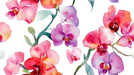 Watercolor pattern featuring wildflower orchids Aquarelle design suitable for backgrounds textures wrap patterns frames or borders