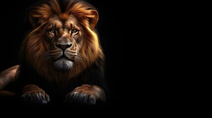 Fototapeta premium Photo of a lion isolated against a black background, Wildlife and conservation concept, space for copy.