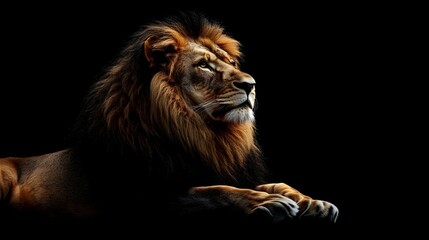 Fototapeta premium Photo of a lion isolated against a black background, Wildlife and conservation concept, space for copy.