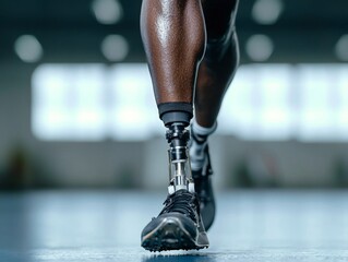 A close-up of a prosthetic limb designed specifically for running, highlighting the technology enabling disabled athletes to compete