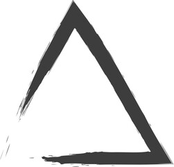 A bold, black brushstroke forming a triangular shape, symbolizing creativity and dynamic movement.