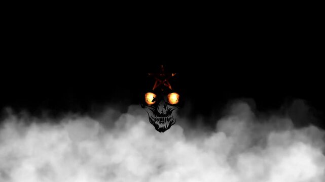 Smoke Slowly Revealing a Devil Skull With Fiery Eyes and a Pentagram