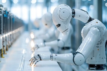 A White Robotic Arm Performing a Task in a Modern Factory Setting