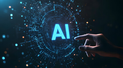 Futuristic digital world map with person typing on computer, data flowing through cyberspace