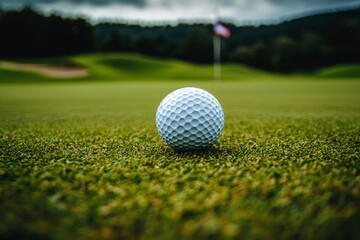 Obraz premium A Golf Ball Resting on a Green Putting Green