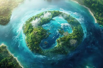 Fototapeta premium A creative representation of the Earth, where the continents are formed by dense green forests,