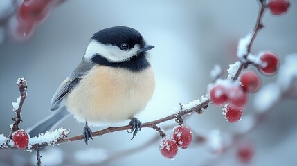 Enchanting Black-Capped Chickadee in Snowy Wonderland - Close-Up Portrait of Fluffy Feathers and Curious Gaze