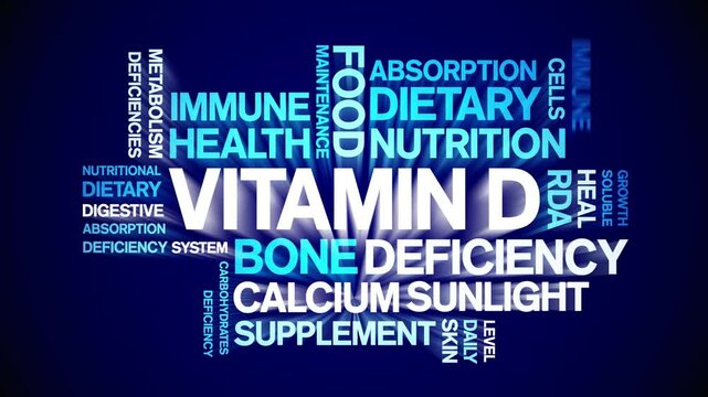 Vitamin D animated word cloud;text design animation tag kinetic typography seamless loop.