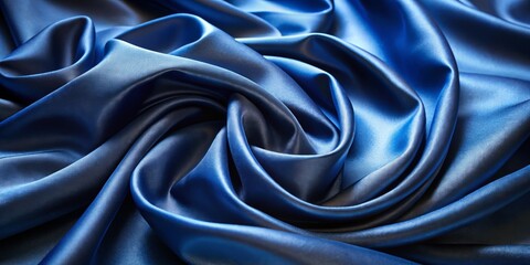 Fototapeta premium Satin navy blue fabric shines with a smooth, lustrous texture, its gentle rippling folds accentuating its luxurious