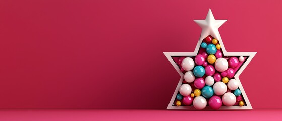 Obraz premium Colorful star-shaped decoration filled with vibrant balls, perfect for festive occasions and holiday celebrations.