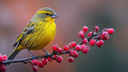 Obraz premium Vibrant Siskin - Close-up Macro Shot of Beautiful Bird Perched on Branch with Focus on Feathers and Yellow Color Detail